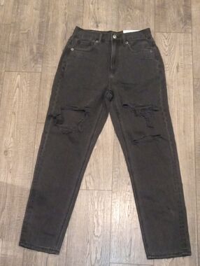 American Eagle Outfitters High-Rise Distressed Charcoal Black Jeans